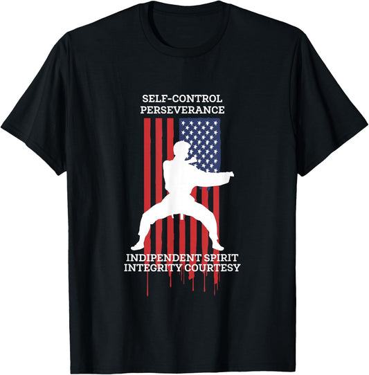 Taekwondo Tae Kwon Do Fighter USA Flag T-Shirt - T-Shirt | Black