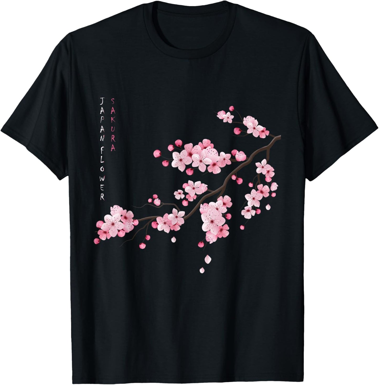 Vintage Sakura Japanese Cherry Blossom Flower Graphical Art T-Shirt - T-Shirt | Black