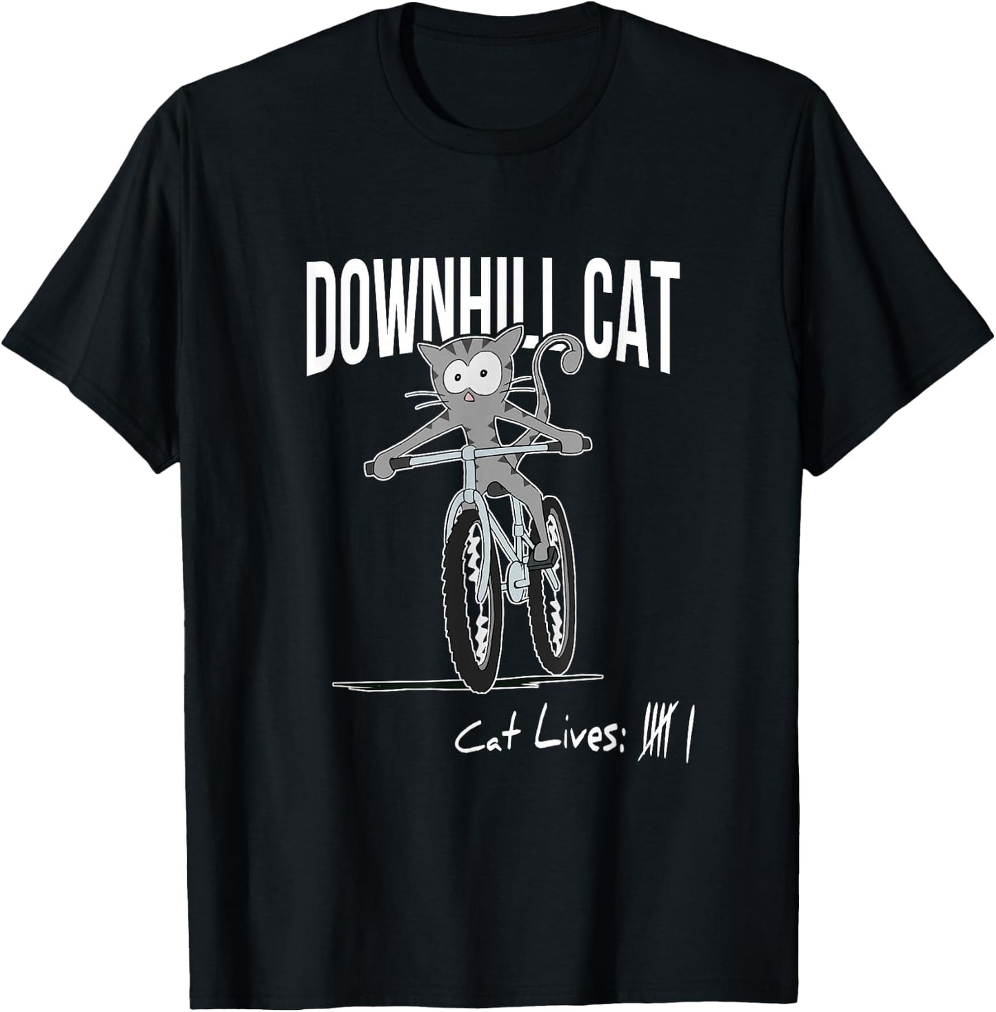 Funny Counting Cat Lives Cyclist Downhill Cat MTB Biking T-Shirt - T-Shirt | Black