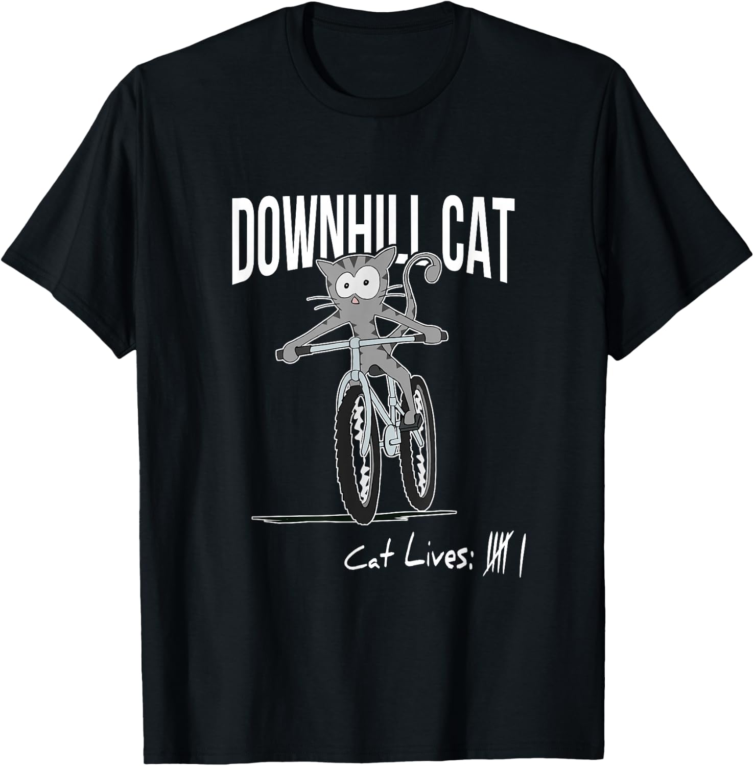 Funny Counting Cat Lives Cyclist Downhill Cat MTB Biking T-Shirt - T-Shirt | Black