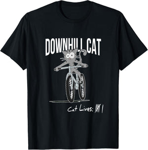 Funny Counting Cat Lives Cyclist Downhill Cat MTB Biking T-Shirt - T-Shirt | Black