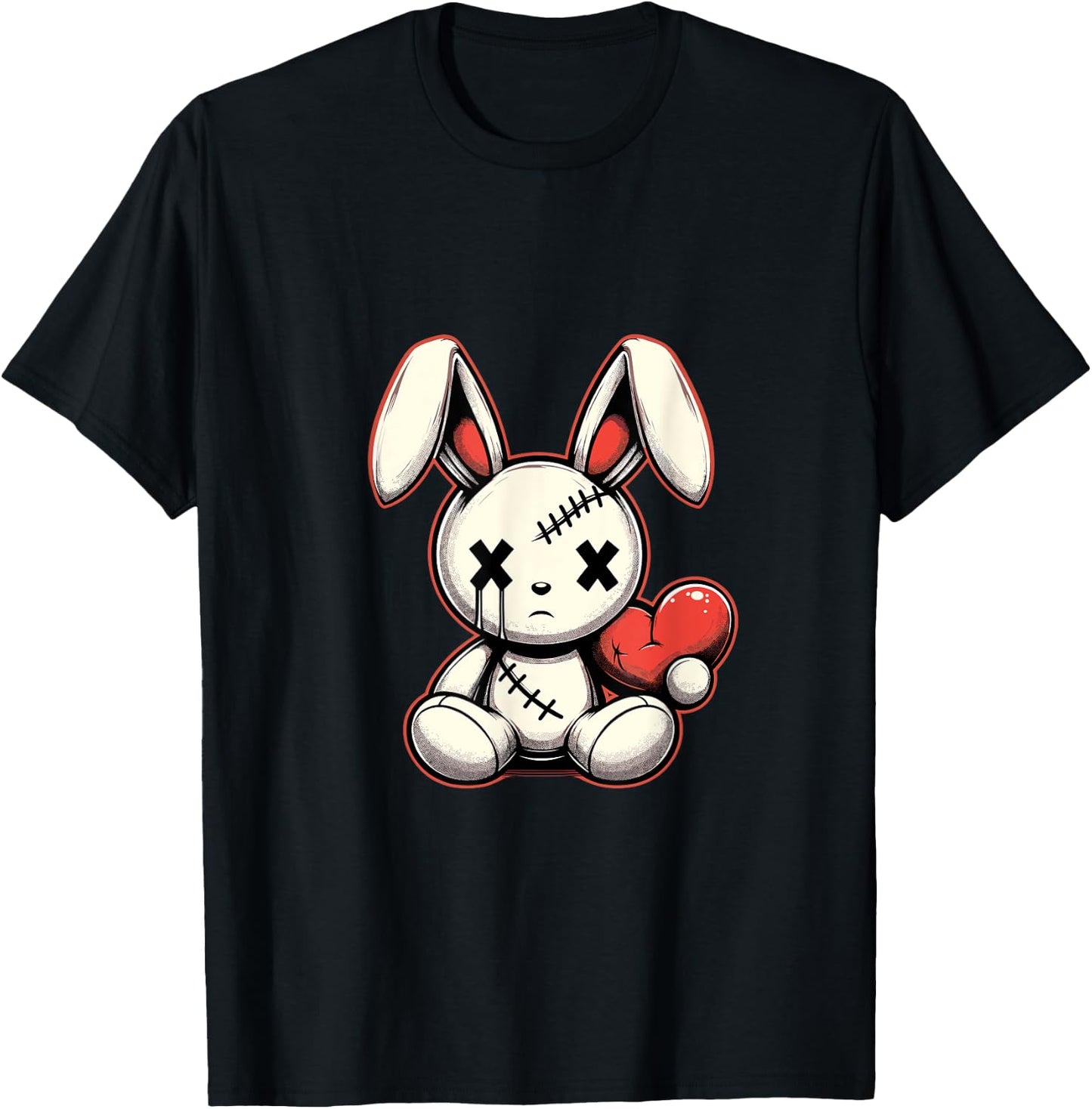 Heartfelt Voodoo Bunny Stitched Rabbit Gothic T-Shirt - T-Shirt | Black