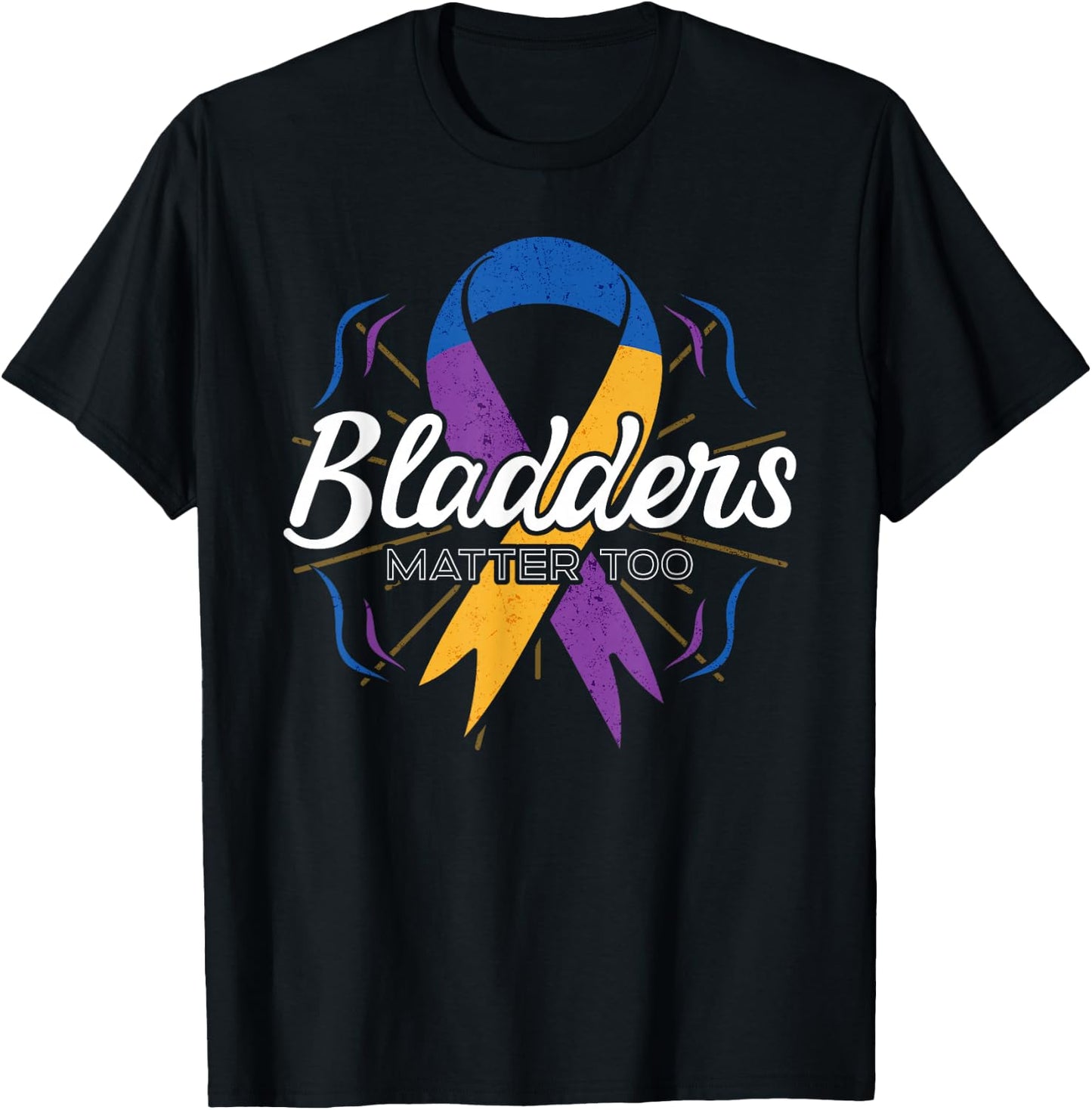 Bladder Cancer Awareness Purple Blue And Yellow Ribbon Gift T-Shirt - T-Shirt | Black