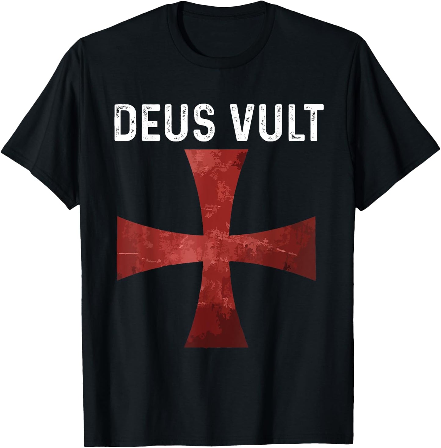 Deus Vult - Catholic Crusader Templar Knight - Scarlet Cross T-Shirt - T-Shirt | Black