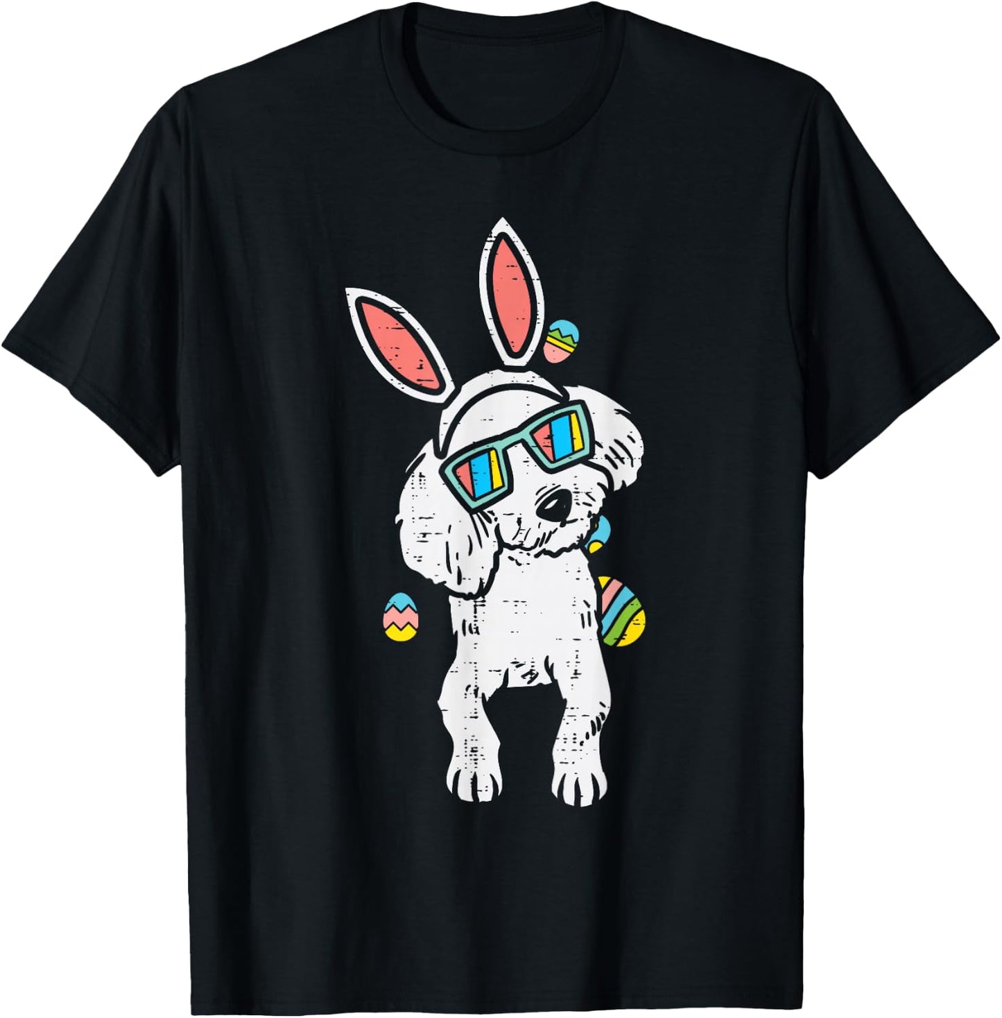 Poodle Bunny Ears Glasses Easter Eggs Cute Dog Owner Lover T-Shirt - T-Shirt | Black