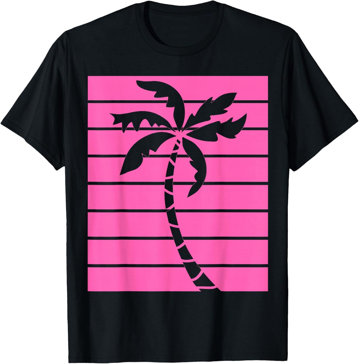 Vintage Retro Hot Pink Palm Tree Summer Beaches Lover Gift T-Shirt - T-Shirt | Black
