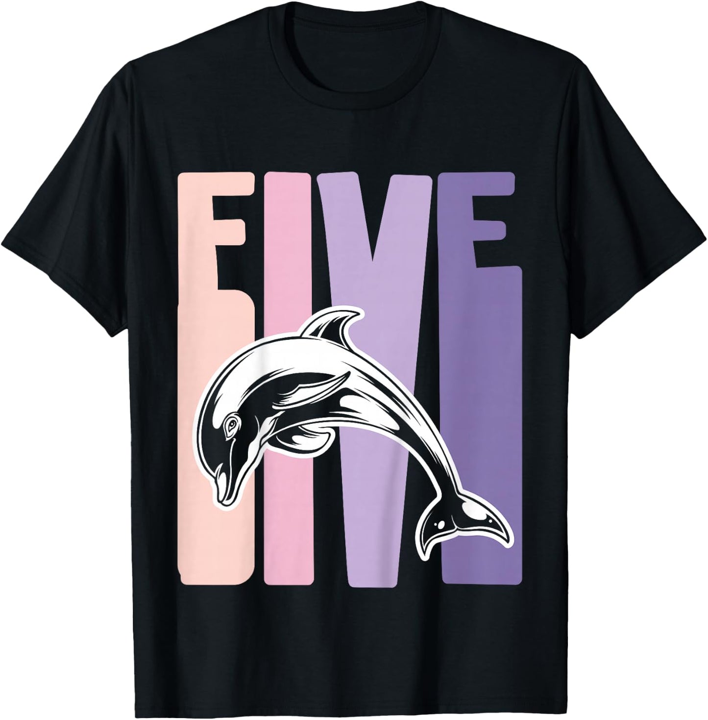 5th Birthday Gift Dolphin Fan 5 Years old Girl T-Shirt - T-Shirt | Black