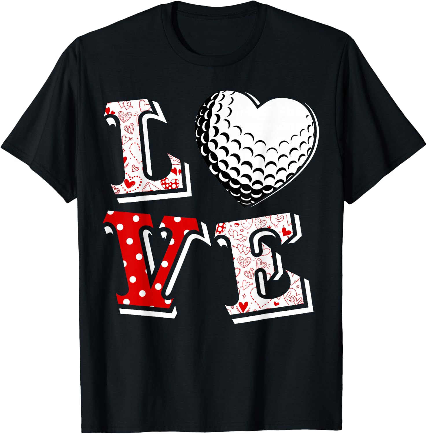 Valentine LOVE Golf Heart Valentine day Women Men gift T-Shirt - T-Shirt | Black