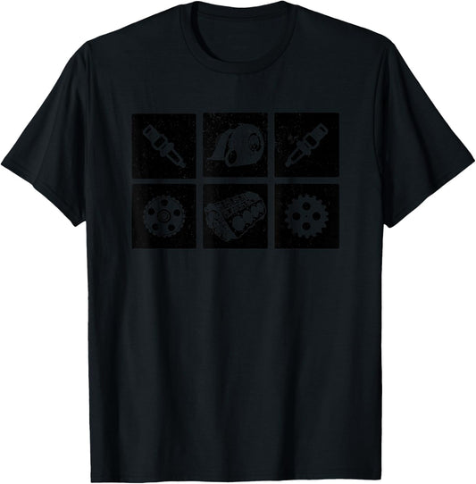 Car Mechanic Engine Symbols Auto Parts T-Shirt - T-Shirt | Black