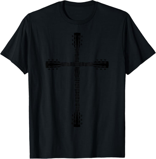Cool Christian Guitar Cross | Funny Musician Guitarist Gift T-Shirt - T-Shirt | Black