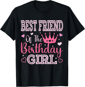 Best Friend of The Birthday Girl Cute Pink Matching Family T-Shirt - T-Shirt | Black