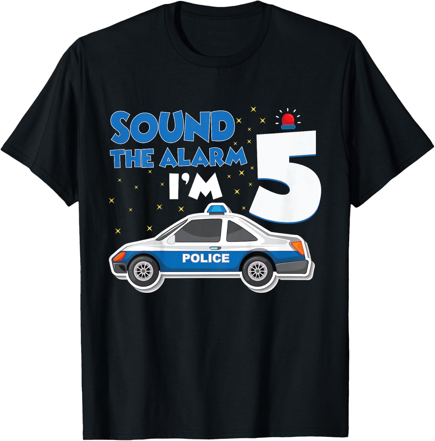 Kids Police Car 5th Birthday Boy 5 Cop Policeman Officer Five T-Shirt - T-Shirt | Black