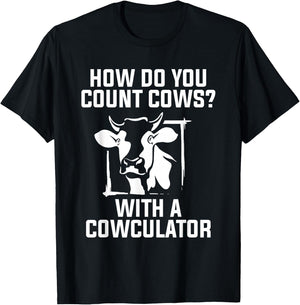 Funny Cow Design Cowculator Play on Words Farming Pun Nerd T-Shirt - T-Shirt | Black