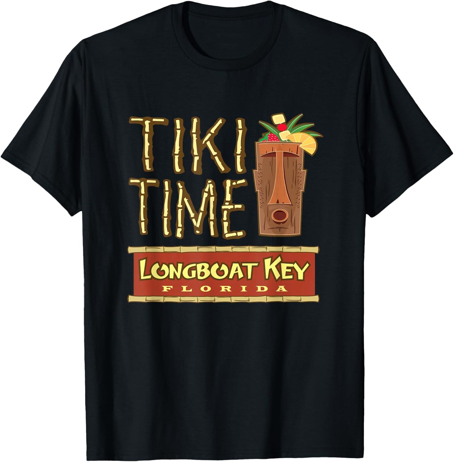 Longboat Key Florida Retro Tiki Bar Design T-Shirt - T-Shirt | Black