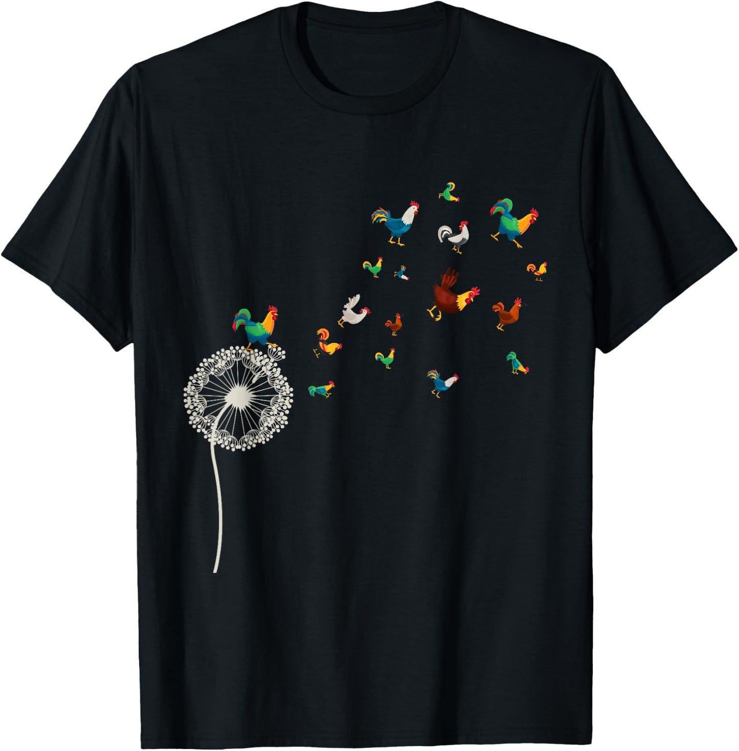 Farm Bird Animal Lover Farmer Gift Dandelion Chicken T-Shirt - T-Shirt | Black