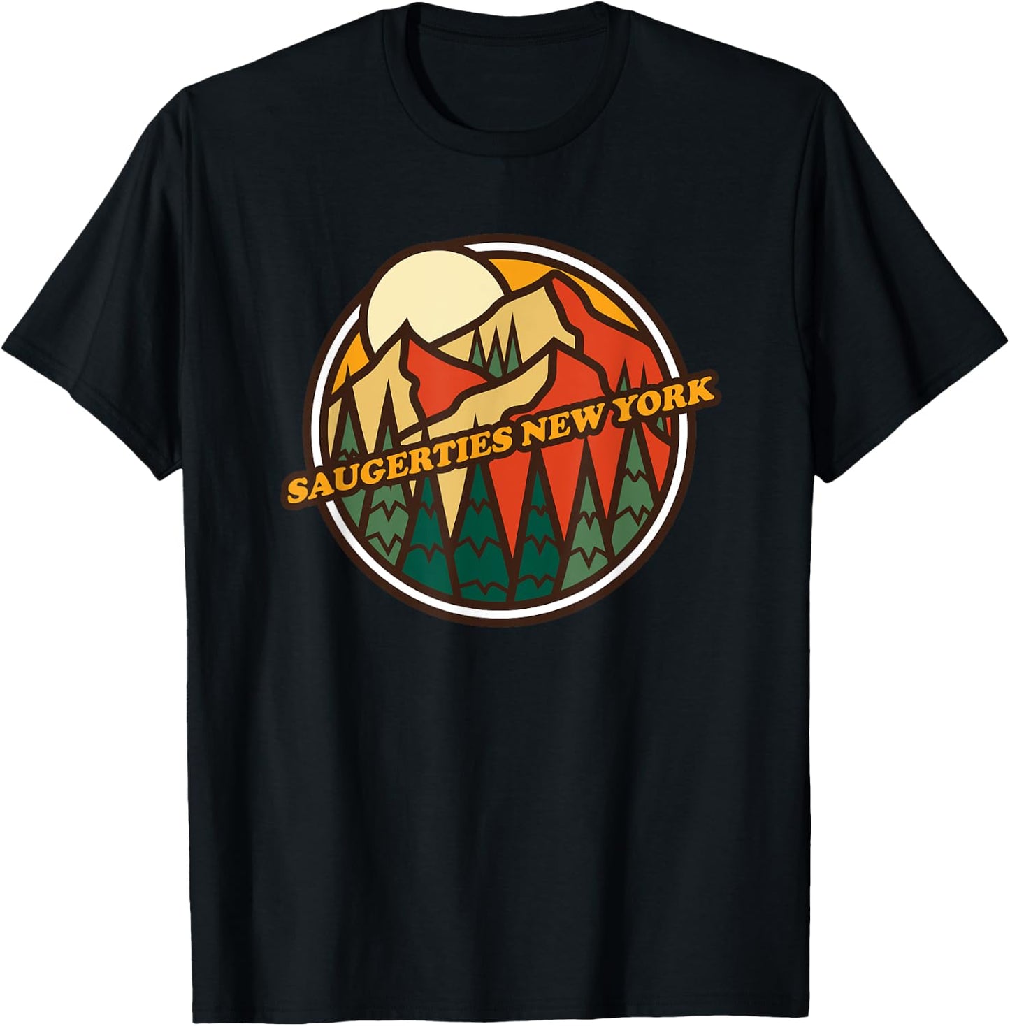 Vintage Saugerties, New York Mountain Hiking Souvenir Print T-Shirt - T-Shirt | Black