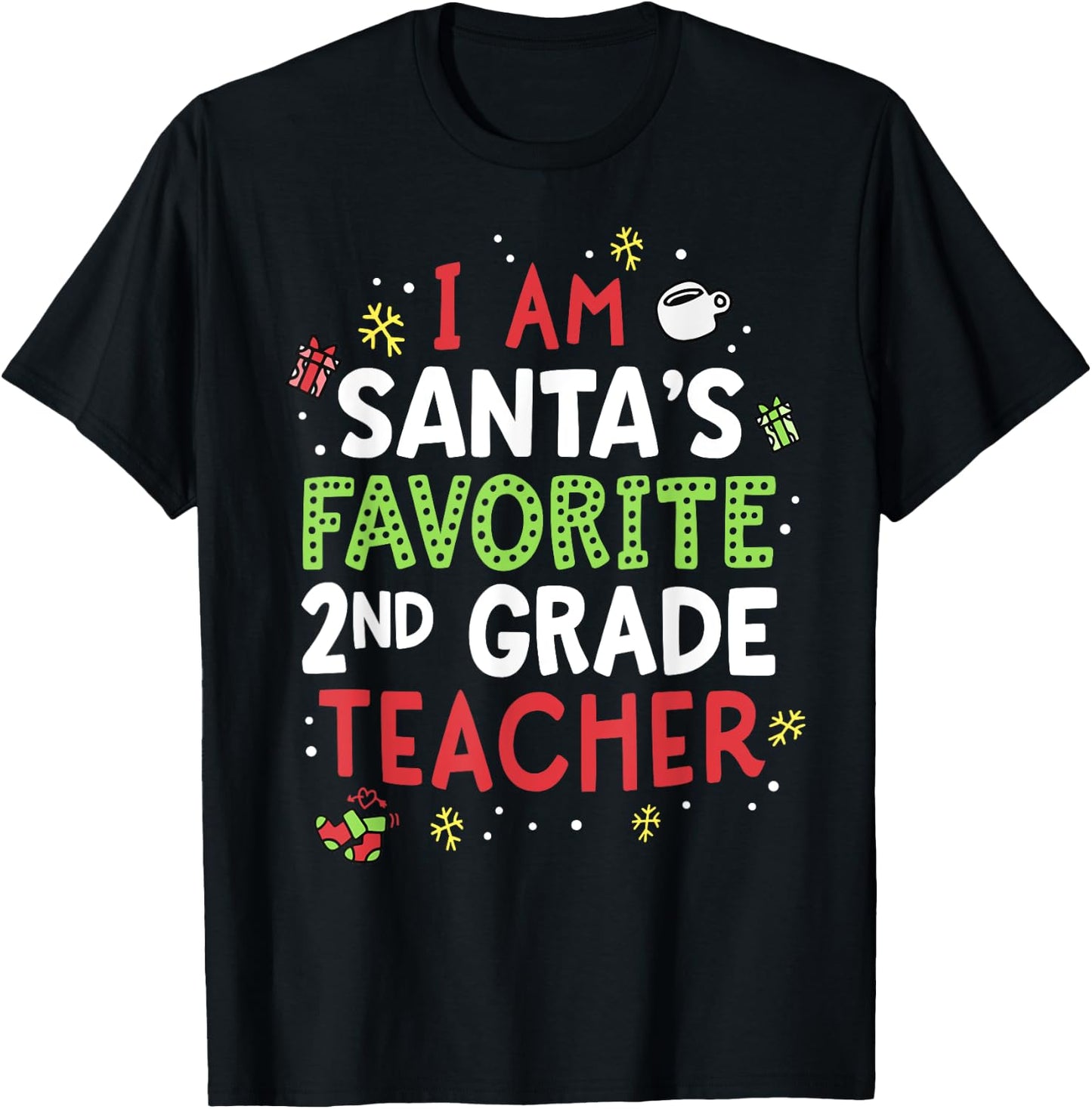 Santas Favorite Teacher Shirt Second 2nd Grade School Xmas T-Shirt - T-Shirt | Black