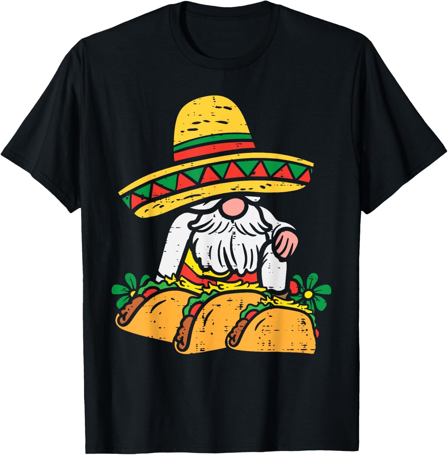 Mexican Gnome Sombrero Tacos Cinco De Mayo Fiesta Men Women T-Shirt - T-Shirt | Black