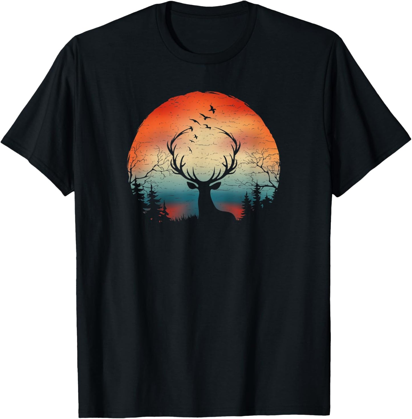 Elks Wapiti In The Woods, Mountains Wild Hunting Camping T-Shirt - T-Shirt | Black