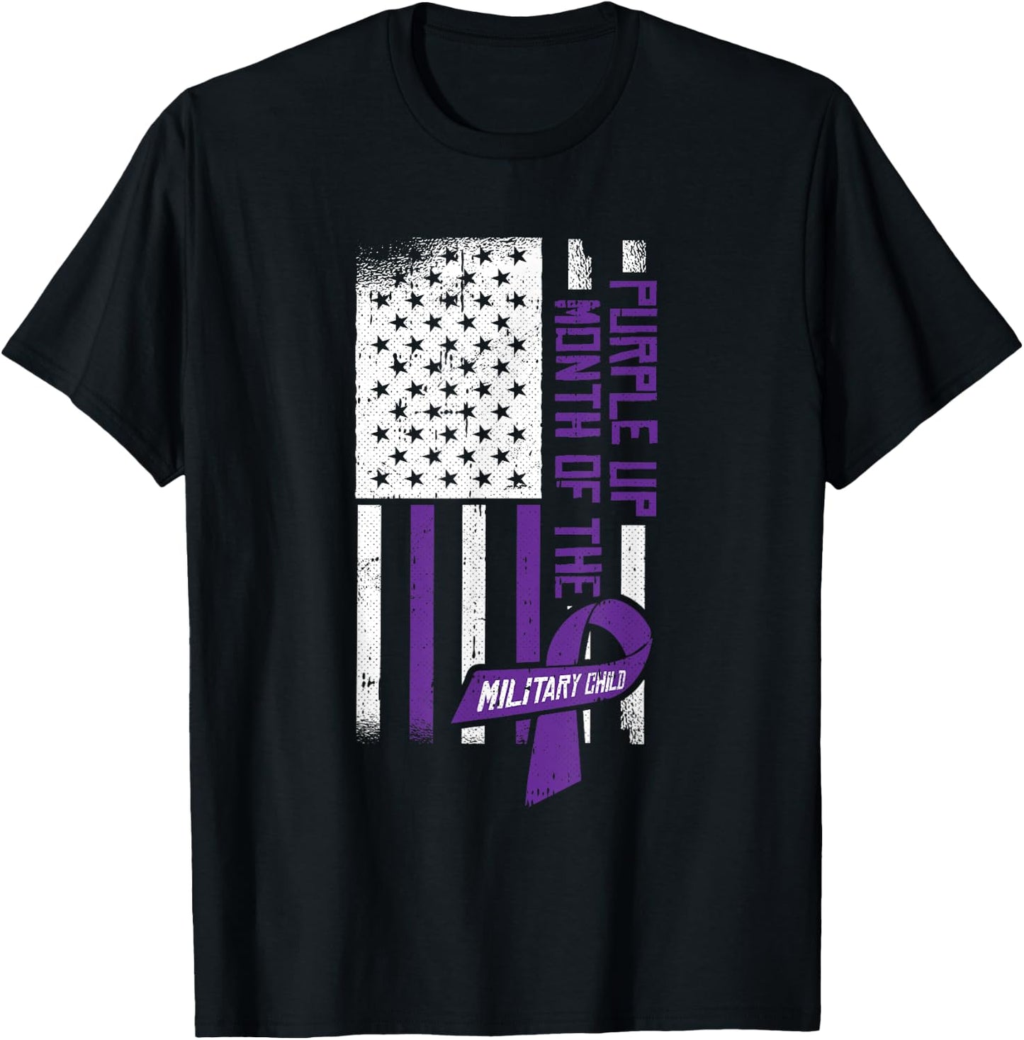 Purple Up Month Of The Military Child American Flag Kids T-Shirt - T-Shirt | Black