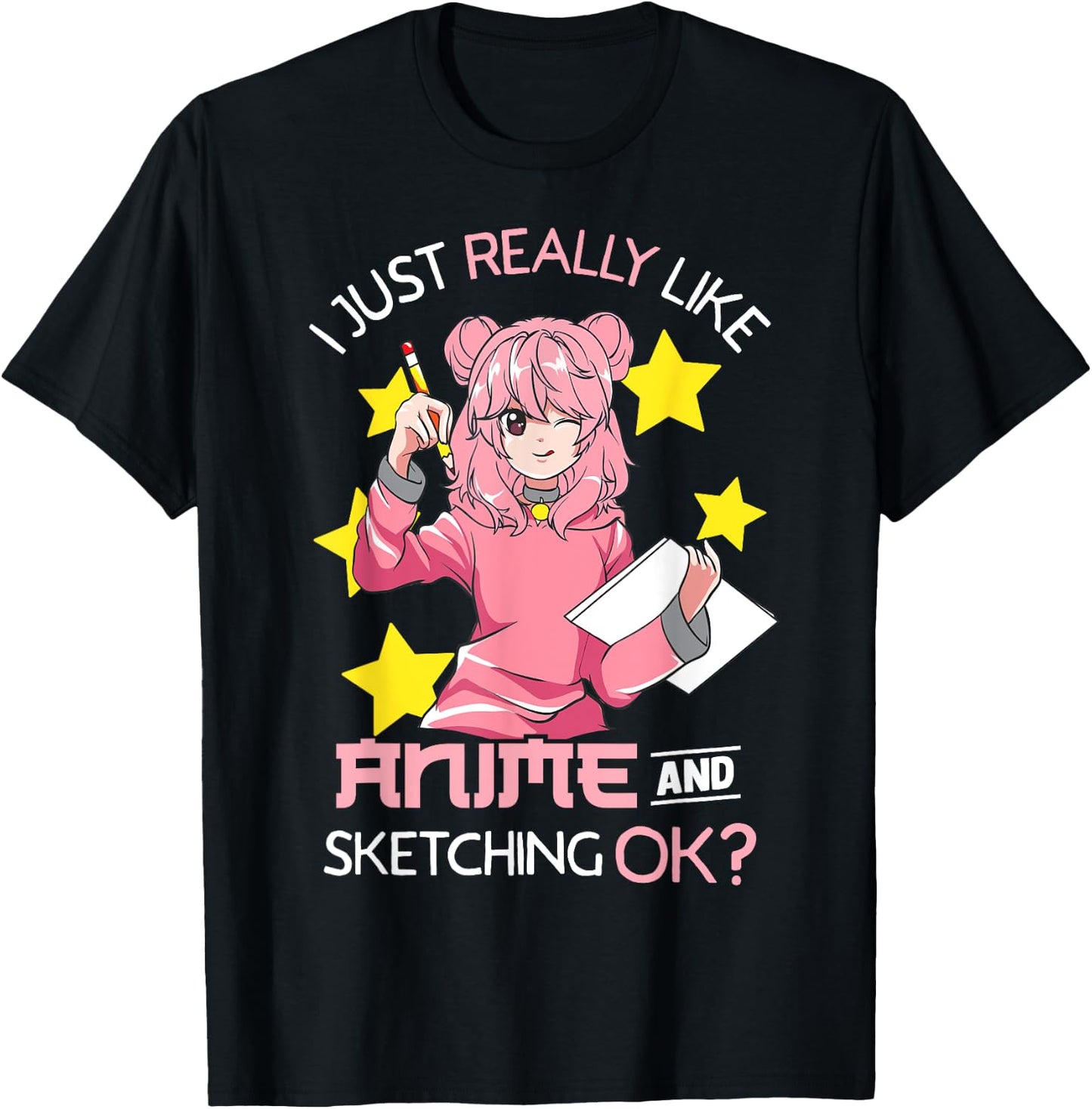 I Just Really Like Anime and Sketching Ok? Anime Teen Girl T-Shirt - T-Shirt | Black