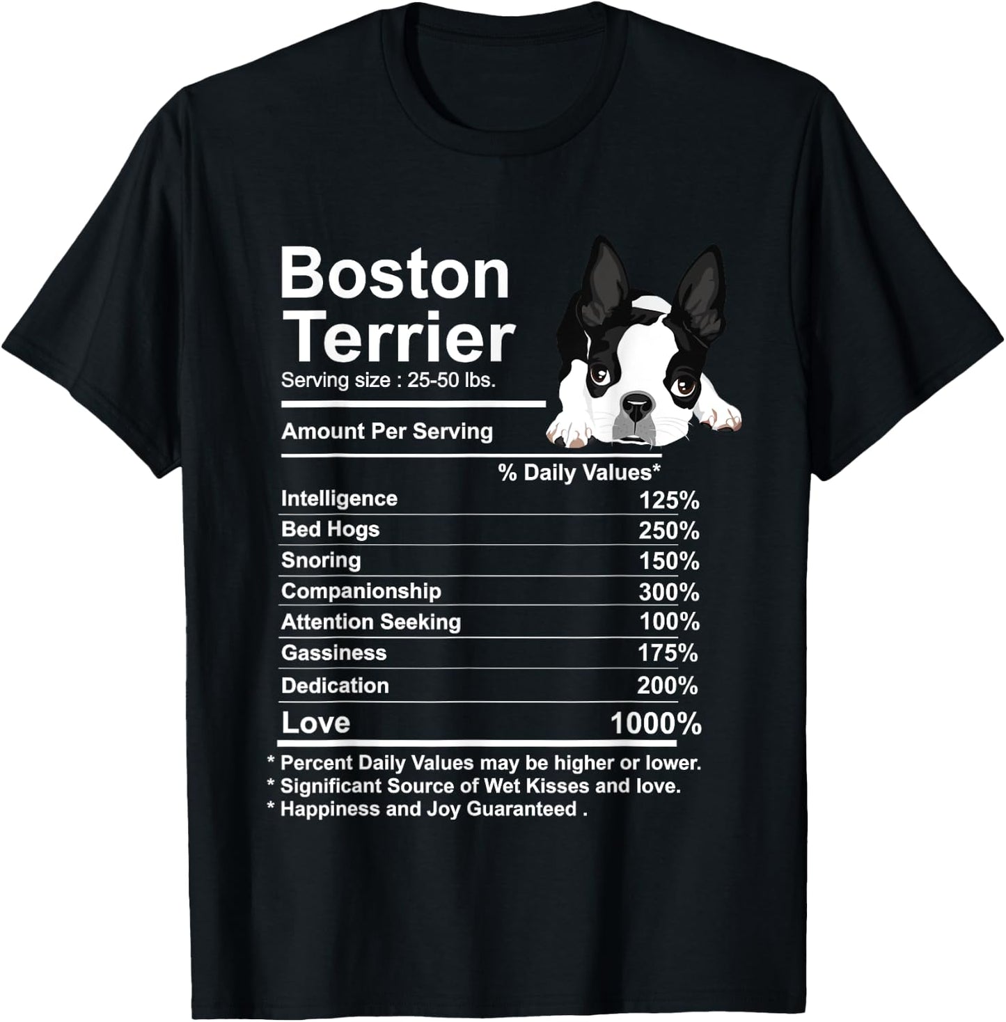 Funny Boston Terrier Facts Nutrition Gift Boston Terrier mom T-Shirt - T-Shirt | Black