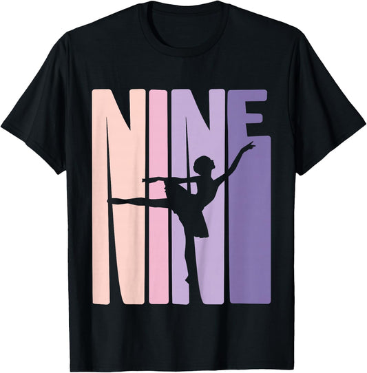 9th Birthday Gift Ballet Dancer 9 Years old Ballerina Girl T-Shirt - T-Shirt | Black