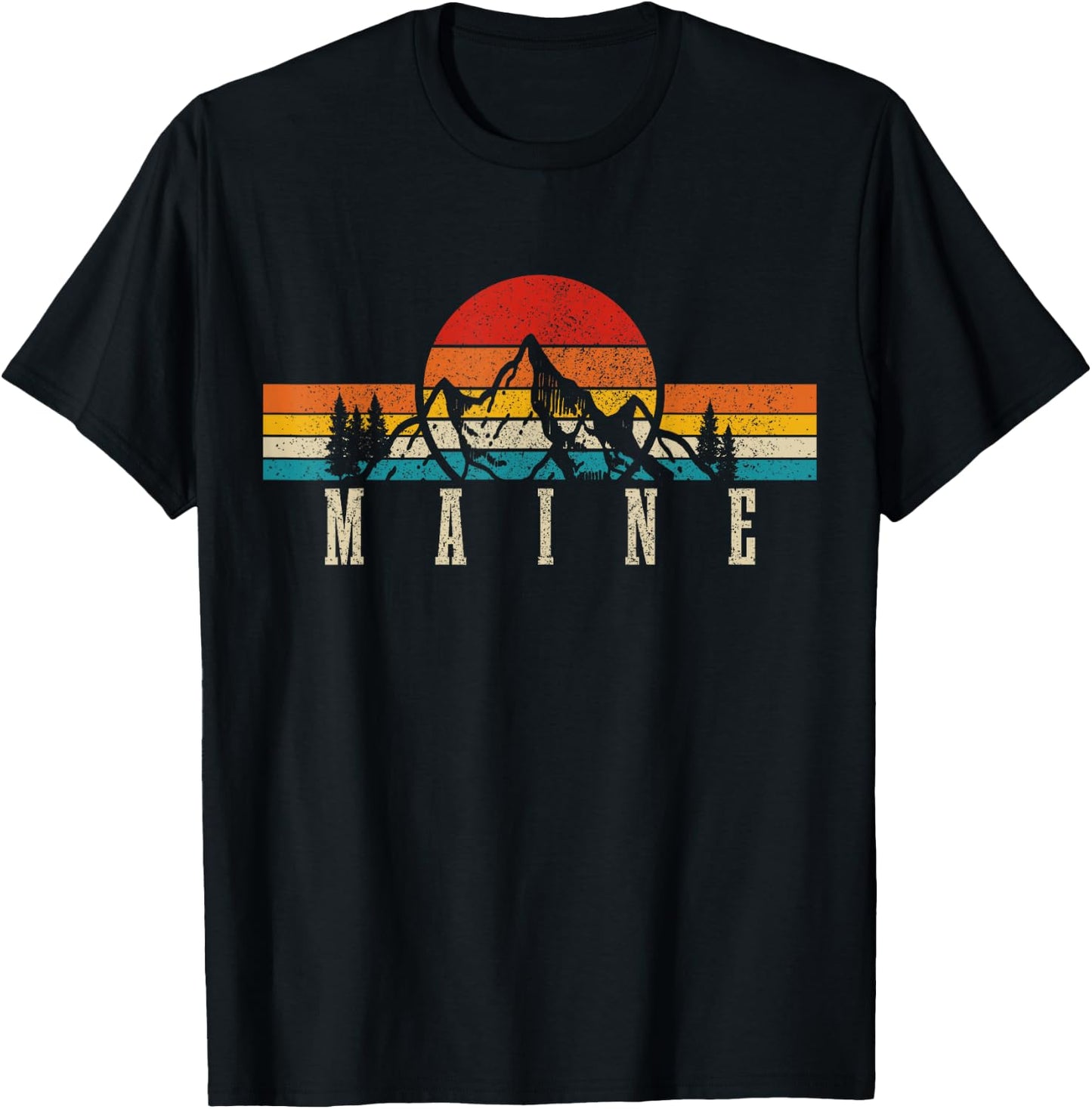 Maine Pine Tree State Vintage USA America Souvenir T-Shirt - T-Shirt | Black