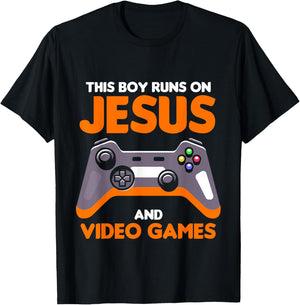 This Boy Runs On Jesus And Video Games Christian T-Shirt - T-Shirt | Black