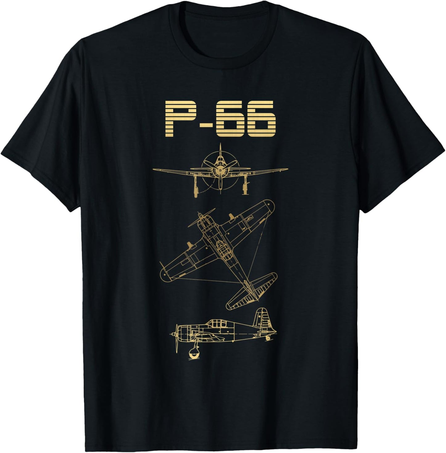 P-66 Fighter WW2 Plane Warbird Blueprint Schematics Diagram T-Shirt - T-Shirt | Black