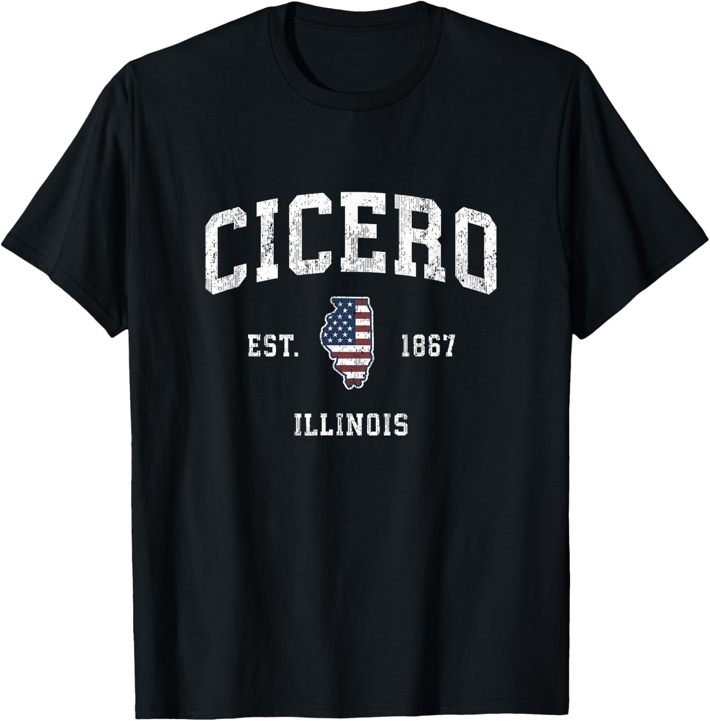 Cicero Illinois IL Vintage American Flag Sports Design Women Girls Kids Men T-Shirt - T-Shirt | Black