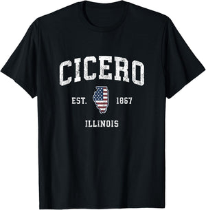 Cicero Illinois IL Vintage American Flag Sports Design Women Girls Kids Men T-Shirt - T-Shirt | Black