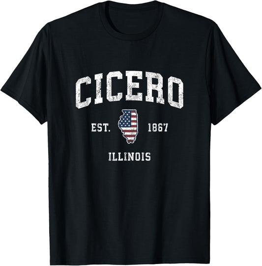 Cicero Illinois IL Vintage American Flag Sports Design Women Girls Kids Men T-Shirt - T-Shirt | Black