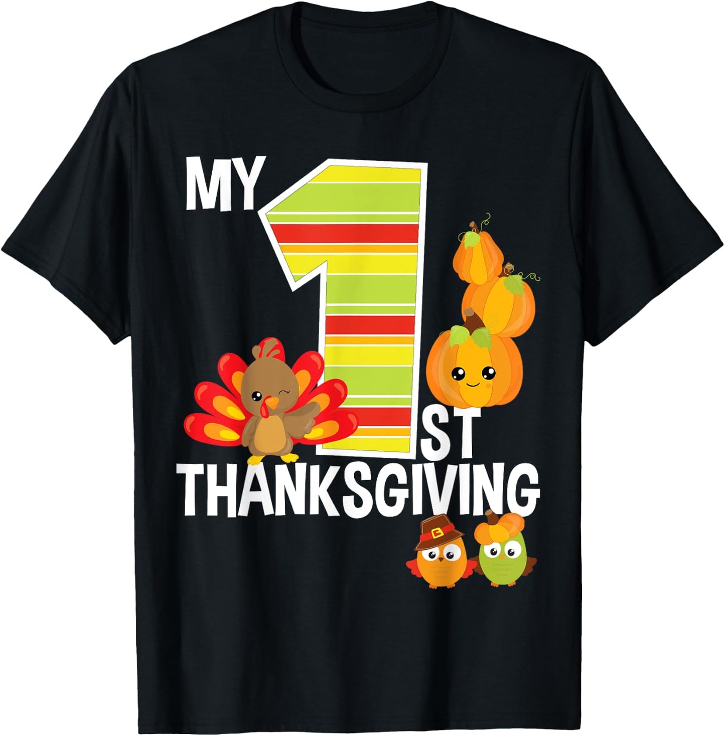My 1st Thanksgiving Turkey Pumpkin Baby Boy Thanksgiving T-Shirt - T-Shirt | Black