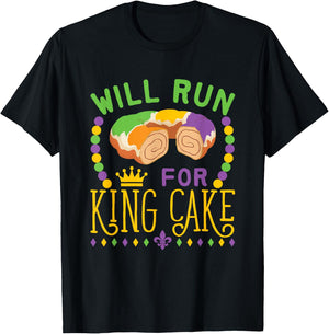 Mardi Gras Running Will Run for King Cake Funny Runner T-Shirt - T-Shirt | Black