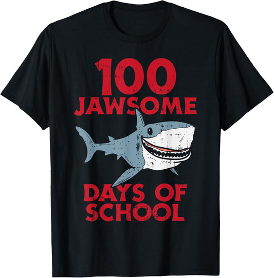 100 Jawsome Days School Shark 100th Day Boys Teacher Gift T-Shirt - T-Shirt | Black