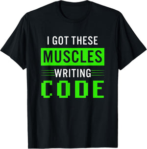 Funny Programmer Writing Code Muscles Meme for Computer Geek T-Shirt - T-Shirt | Black