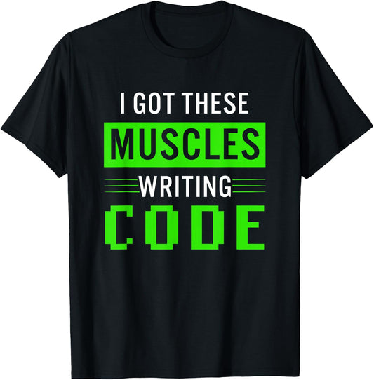 Funny Programmer Writing Code Muscles Meme for Computer Geek T-Shirt - T-Shirt | Black