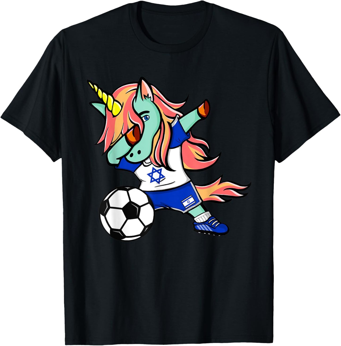 Funny Dabbing Unicorn Israel Football - Israeli Flag Soccer T-Shirt - T-Shirt | Black