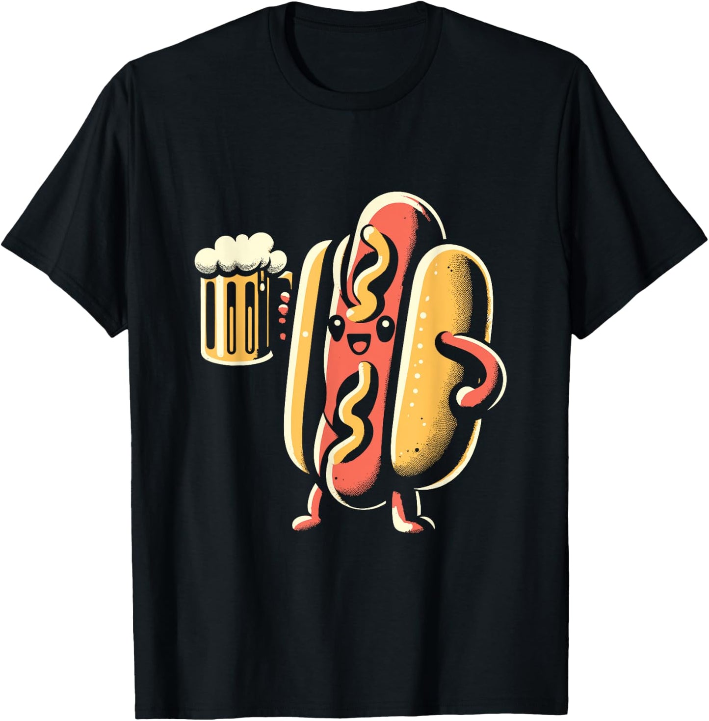 Hot Dog And Beer - Vintage Hotdog Just Here for the Wieners Men Women T-Shirt - T-Shirt | Black