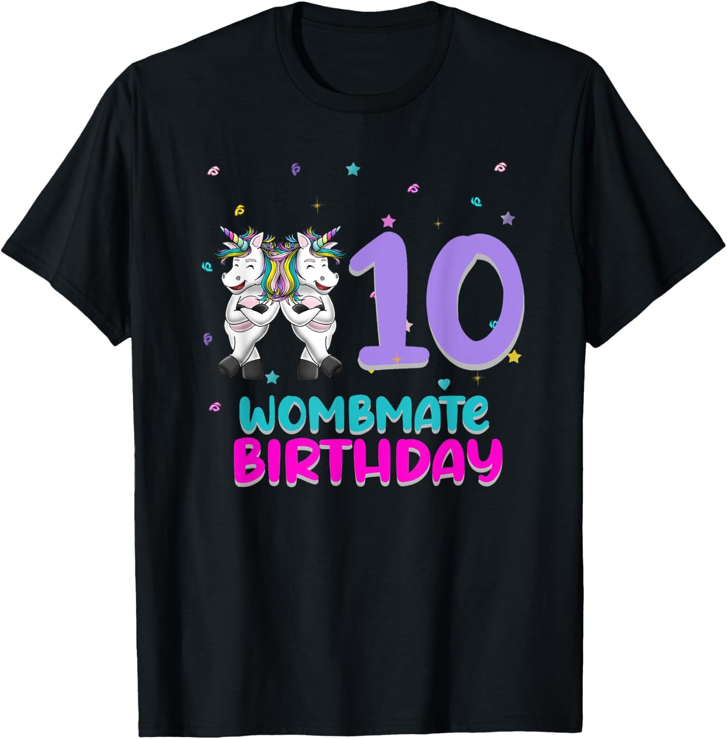 Unicorn Twin Girls 10th Birthday Love Funny 10 Years Old T-Shirt - T-Shirt | Black