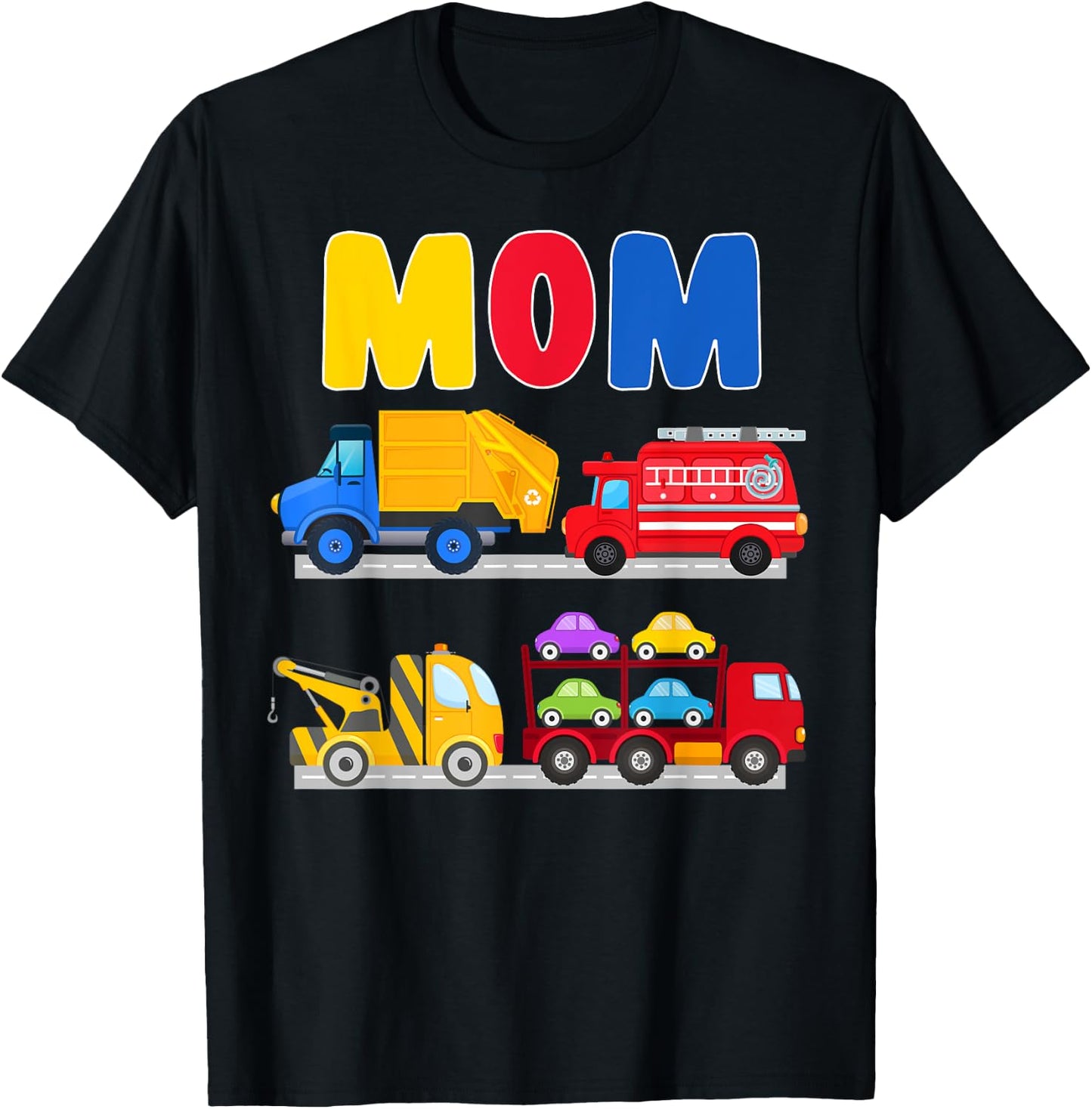 Mom of the Birthday Boy Transportation Vehicles Trucks Cars T-Shirt - T-Shirt | Black