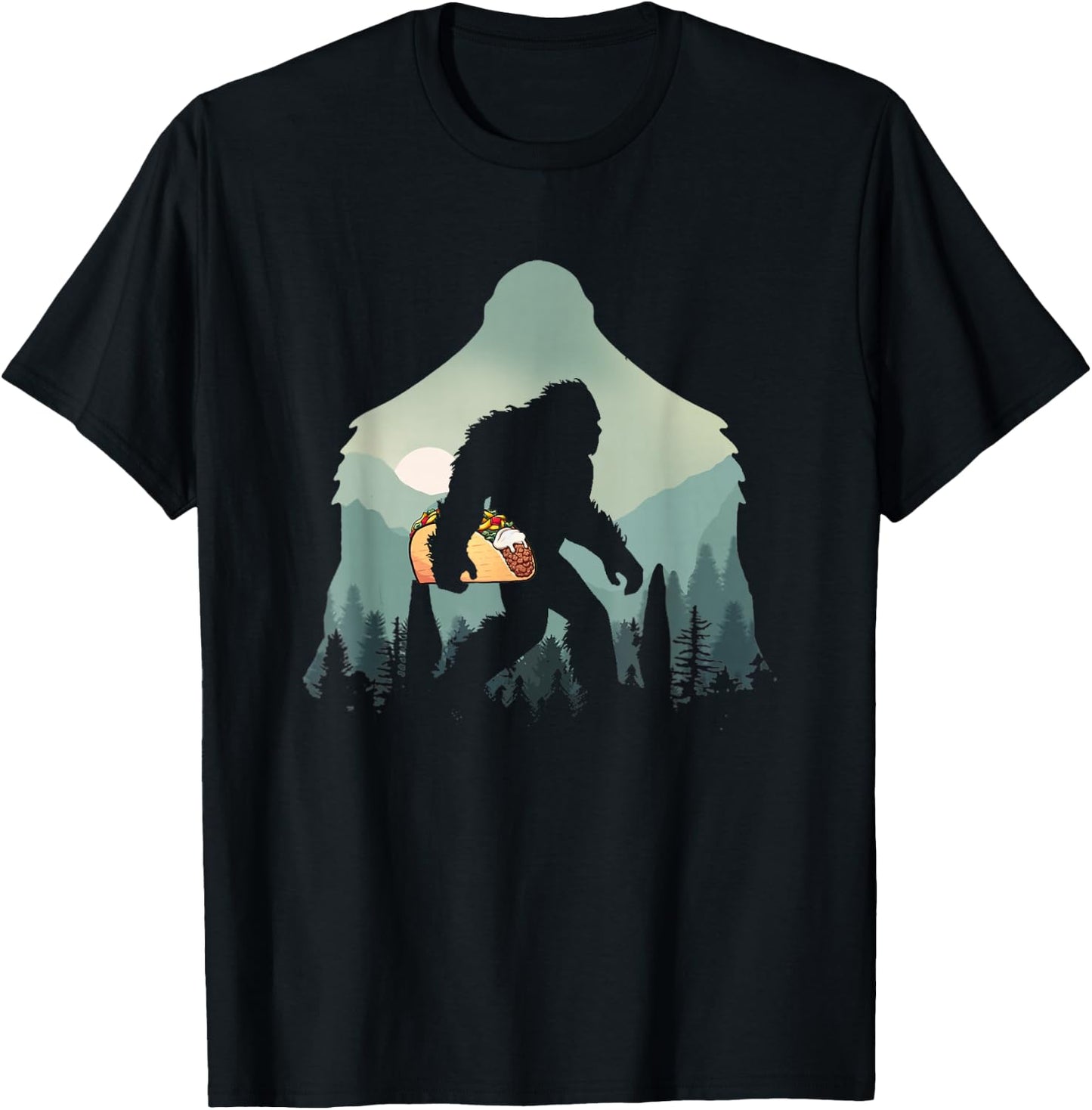 Funny Bigfoot With Tacos Sasquatch Believe Cinco de Mayo T-Shirt - T-Shirt | Black