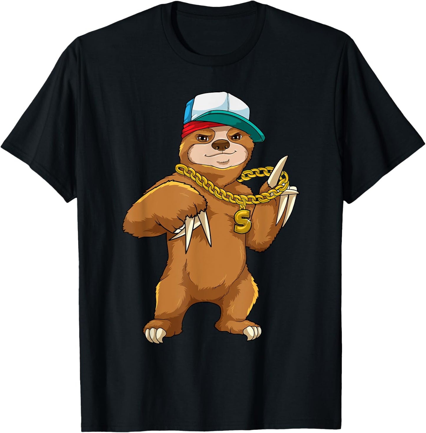 Urban Sloth Rapper Hip Hop Street Music Chain Slow Music T-Shirt - T-Shirt | Black
