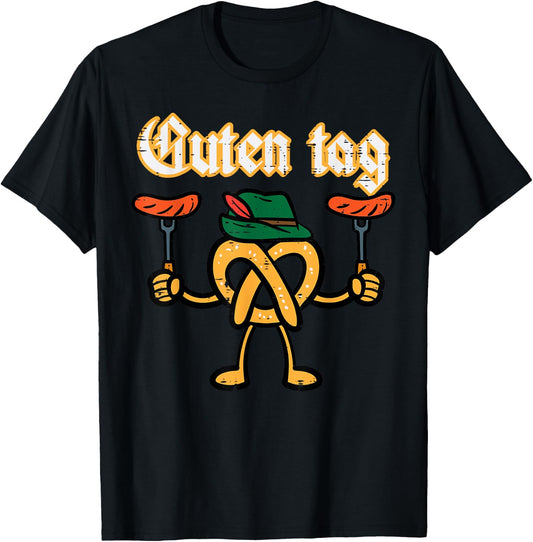 Oktoberfest Guten Tag Pretzel German Costume Kids Men Women T-Shirt - T-Shirt | Black