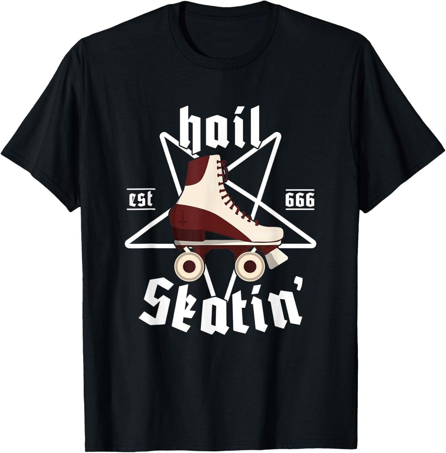 Satanic Cross Roller Skating Hail' Skatin' Satan Pentagram T-Shirt - T-Shirt | Black