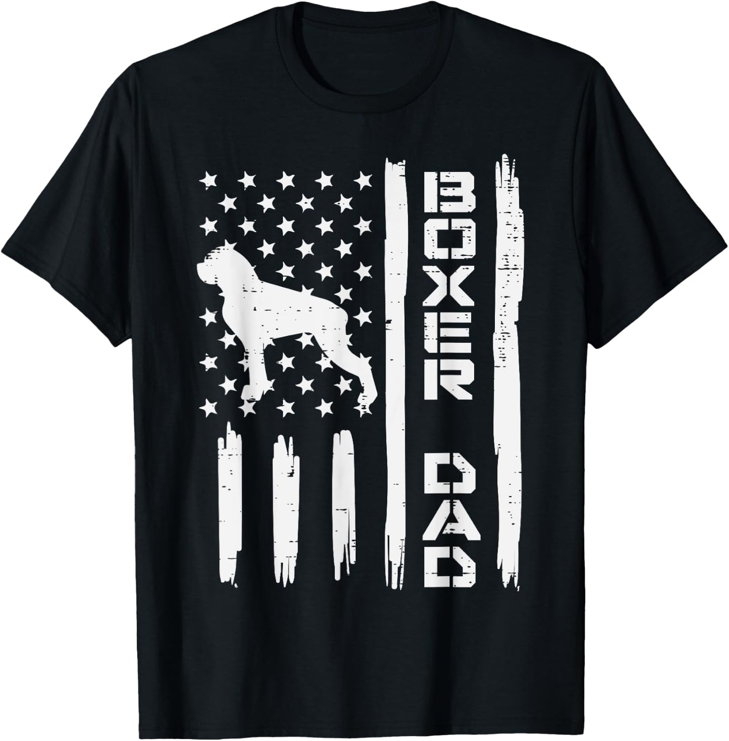 Boxer Dad US Flag Vintage Patriotic Dog Lover Owner Men Gift T-Shirt - T-Shirt | Black