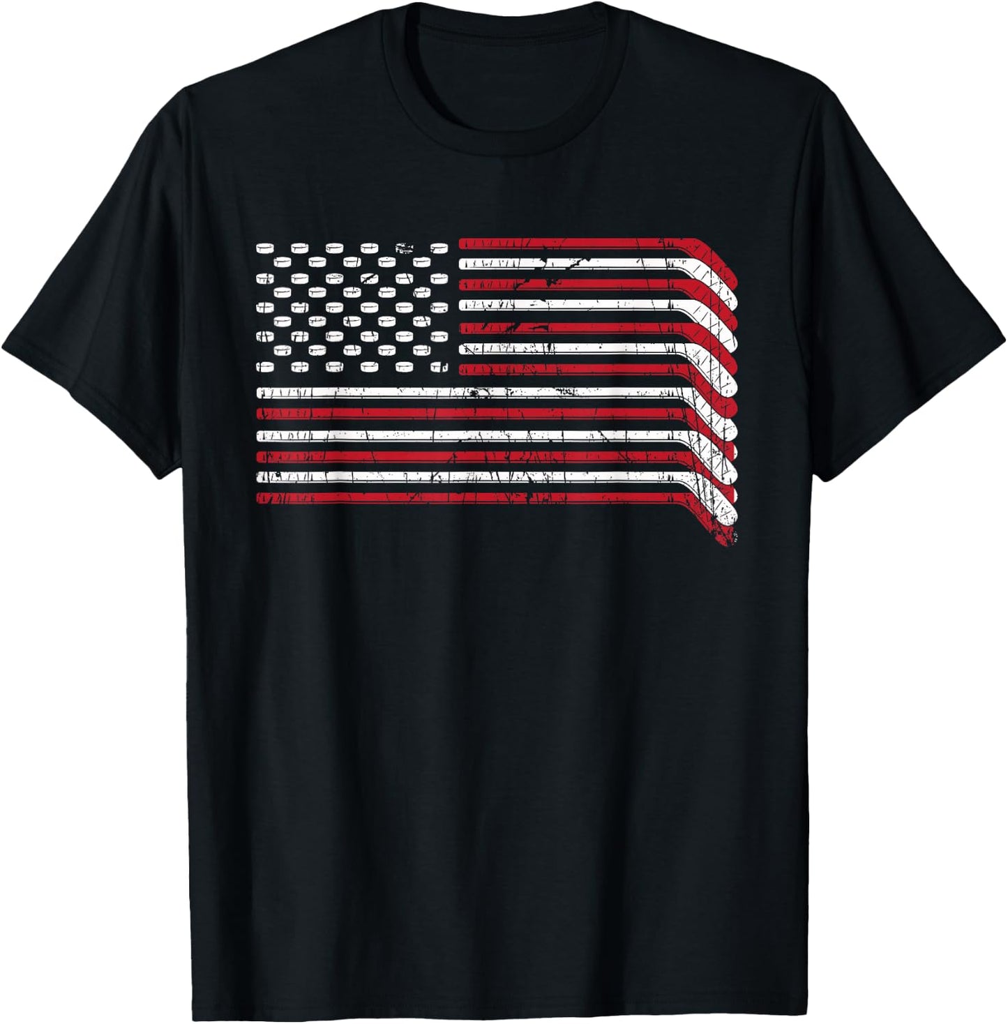 USA Flag Hockey Sticks American Pride 4th of July Ice Hockey T-Shirt - T-Shirt | Black