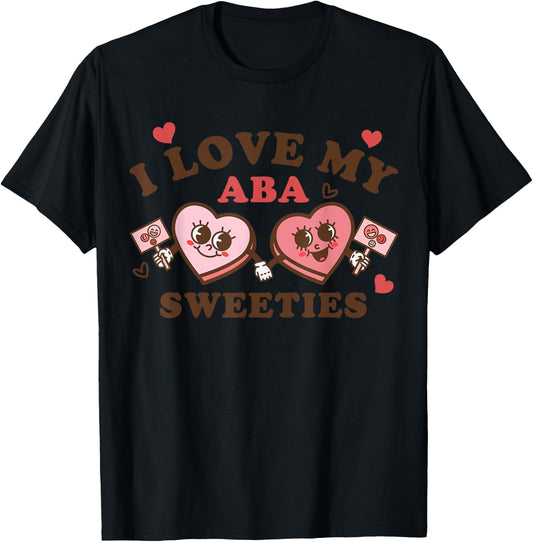 ABA Sweeties Therapy Crew Groovy Hearts Behavior Valentines T-Shirt - T-Shirt | Black