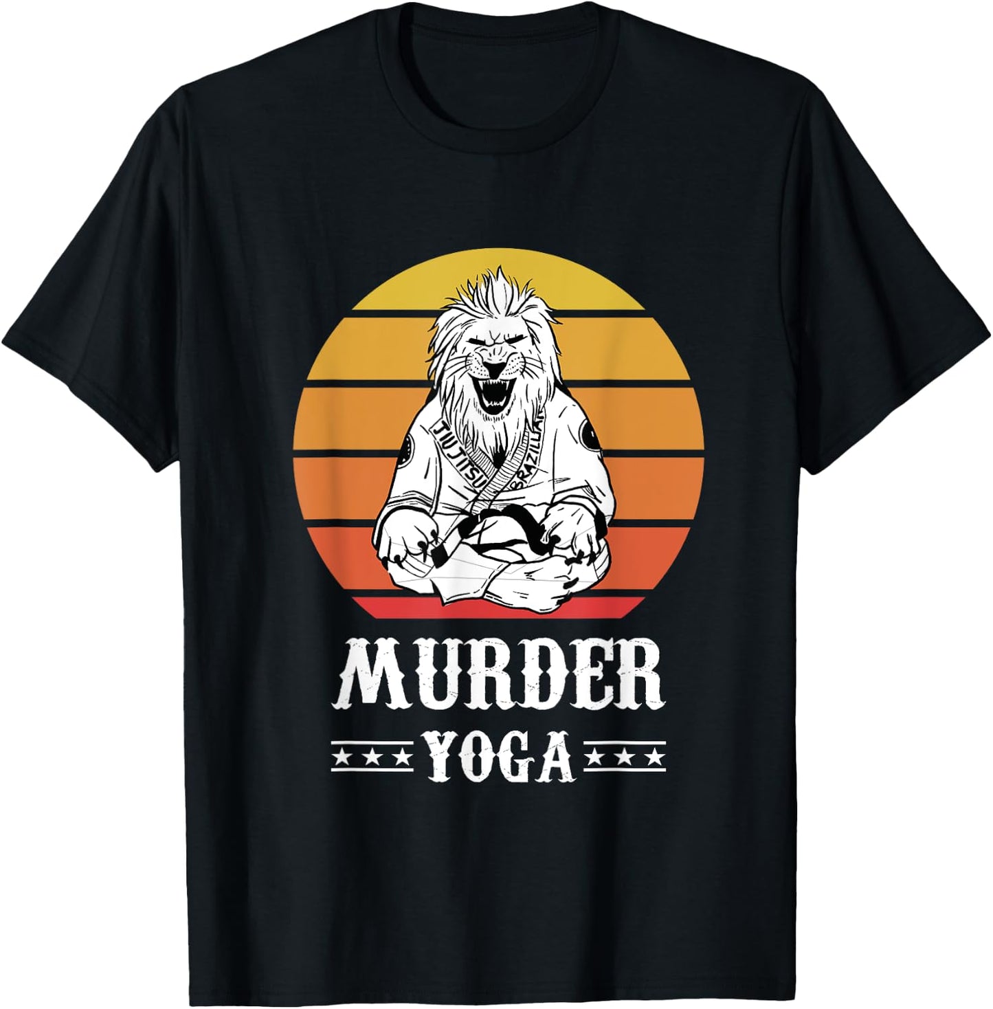 Jiu Jitsu Murder Yoga Vintage Sunset Funny Brazilian T-Shirt - T-Shirt | Black